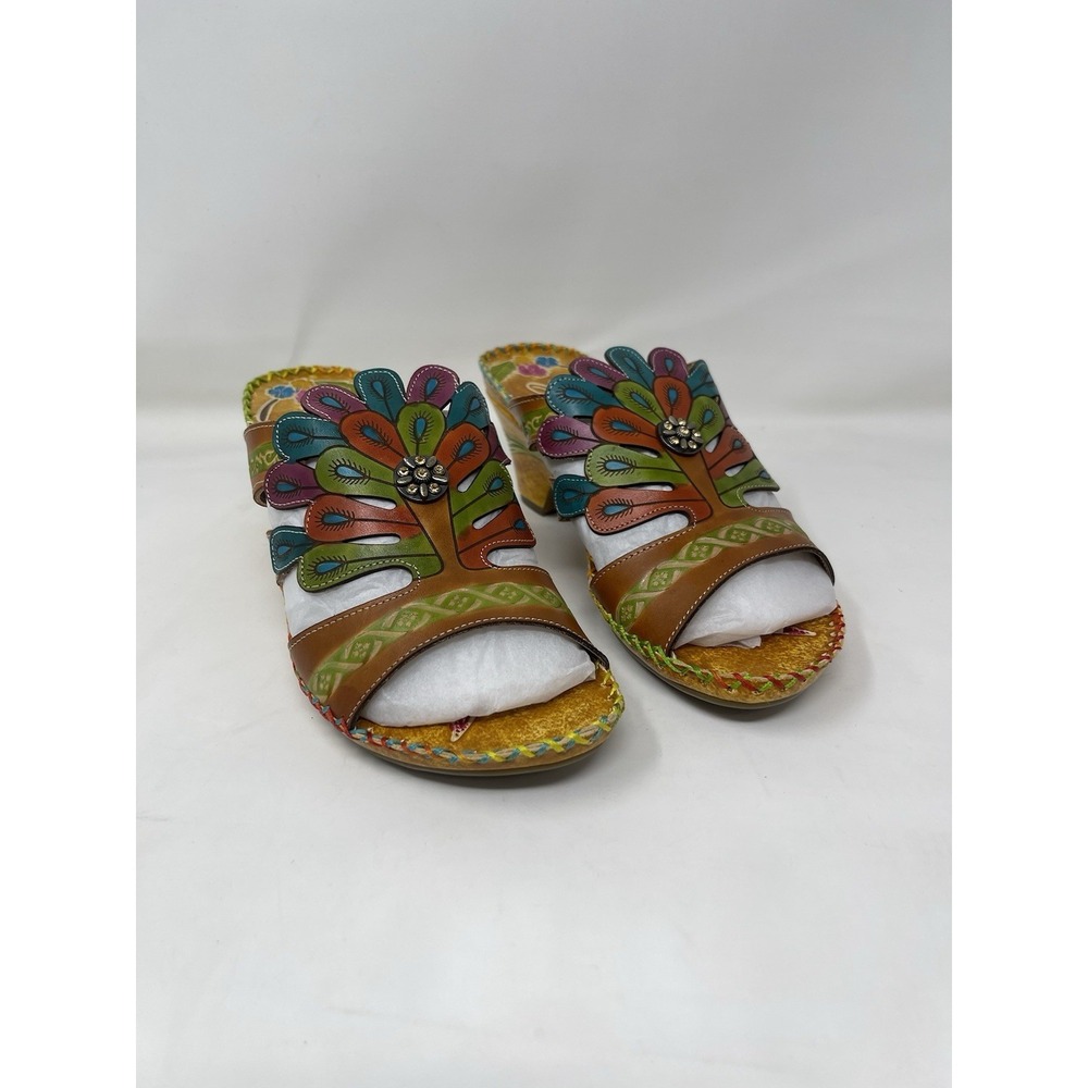Elite By Corkys Women's Size 8 Bonsai Navajo Floral Slip On Sandal Leather Wedge